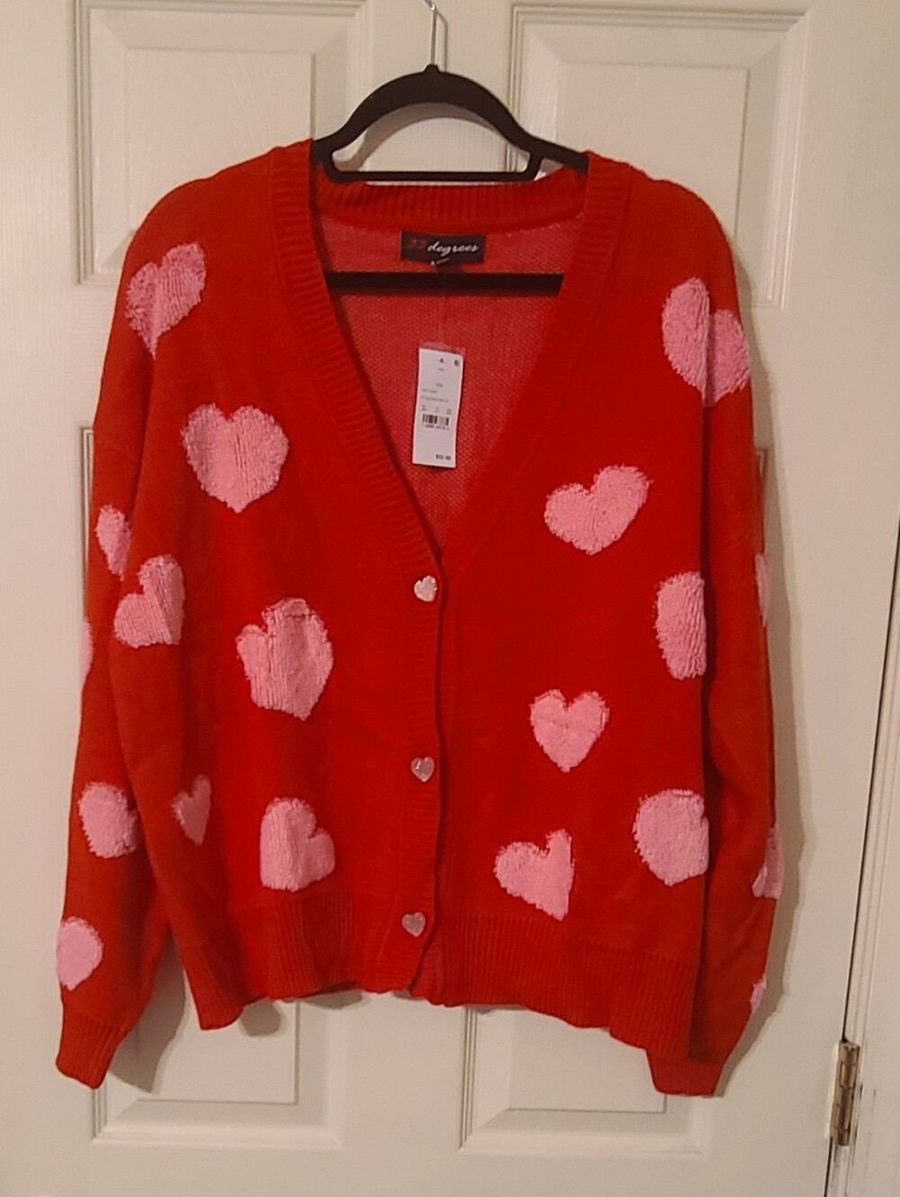 33 Degrees Red Heart-Print V-Neck Cardigan Sweater - Pink Hearts